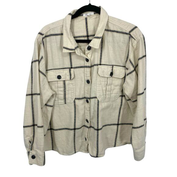 Maurices Boxy Cabin Plaid Flannel Shirt Plus size XXL Ivory Long Sleeves Button - Picture 8 of 8